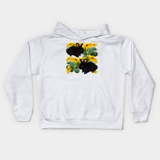 bunny rabbits in yellow  daisies - cute  ebony  dwarf lop bunny rabbits Kids Hoodie